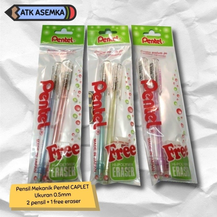 

Pensil Mekanik Pentel CAPLET 0.5mm ( 2 pensil + 1 free eraser)