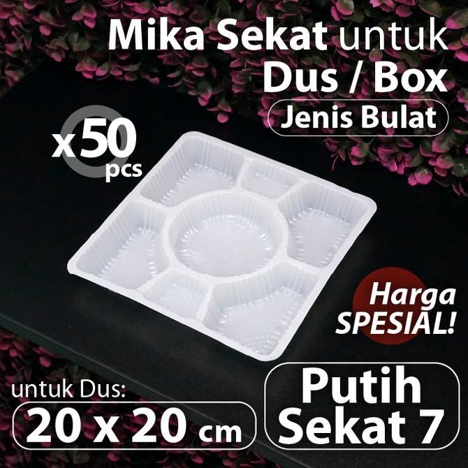 Paket 50 pcs - Mika Sekat 7 Bulat Putih 20 x 20 cm - Alas Nasi Kotak