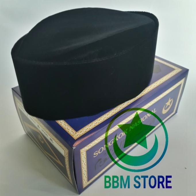 Peci Hitam Susun Nonjol Cap Bulan Bintang Mas H.M.Sanusi Dus Biru Original