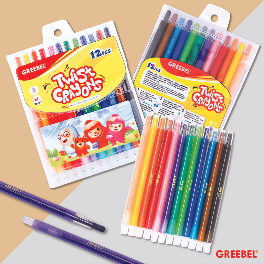 

mg GREEBEL Crayon Putar / Krayon Twist 12 Warna / Twist Crayon Greebel / Timur Agung Grosir