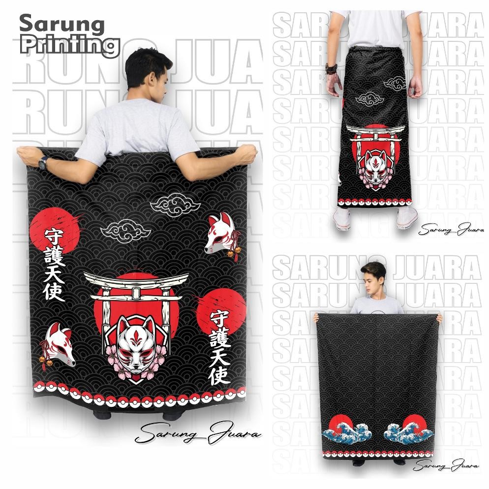 Berkah Sale Sarung Dewasa / Sarung Kasual / Sarung Printing Motif Anime / Ombak Jepang  / Kitsune / 