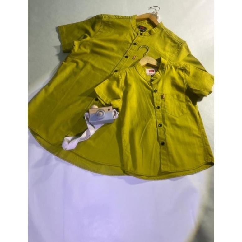Promo Ramadhan Kemeja  Koko Couple Ayah Dan Anak Warna Lemon/Kemeja Couple Lemon Lengan Pendek Cod