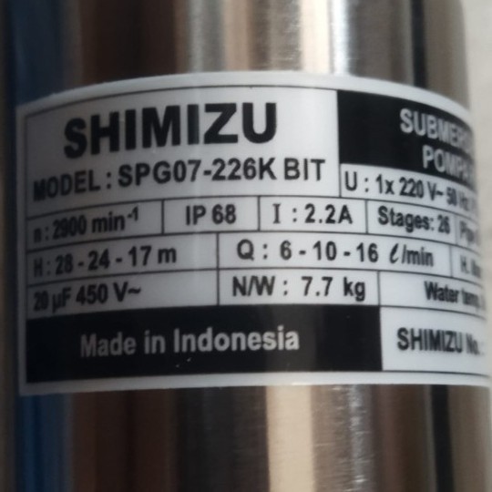 Shimizu SPG07-226K BIT (1/4 HP + W/ CABLE 30m) Pompa Celup Sumur Bor