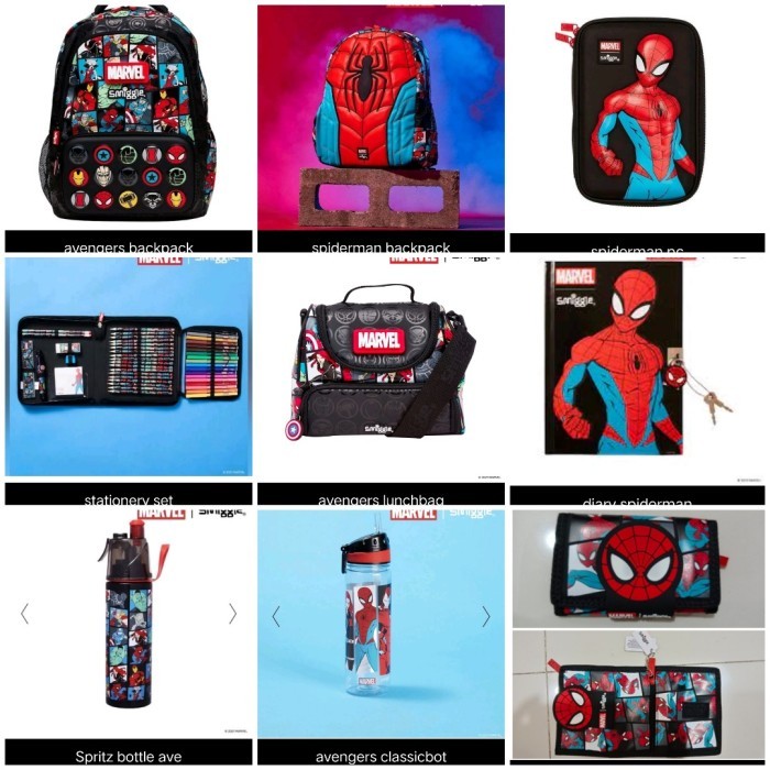 Smiggle Avengers Marvel Spiderman Backpack,Pencil Case, Botol/Kado/Ori