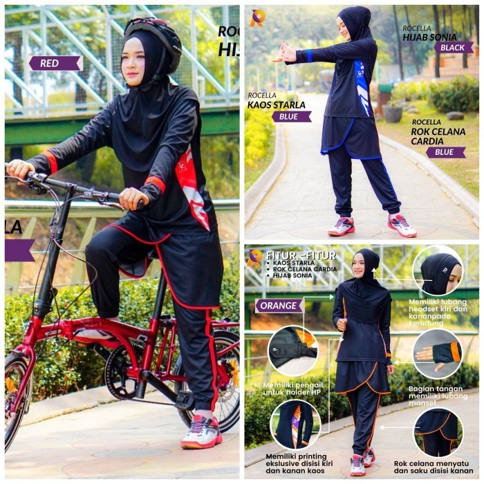 Set Kaos Celana Jilbab Sepeda Jogging Olahraga Wanita Muslimah Rocella