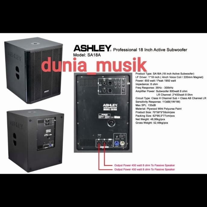 subwofer aktif ashley sa18a 18inch original