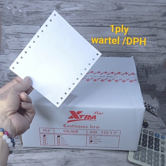 

Ready Kertas wartel 1ply double pin hole continuous form seper empat letter