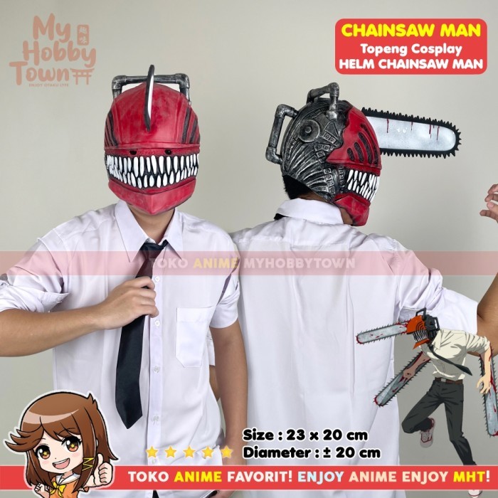 Topeng Anime Cosplay Kepala Chainsaw Man Denji Mask Hat Helmet Helm