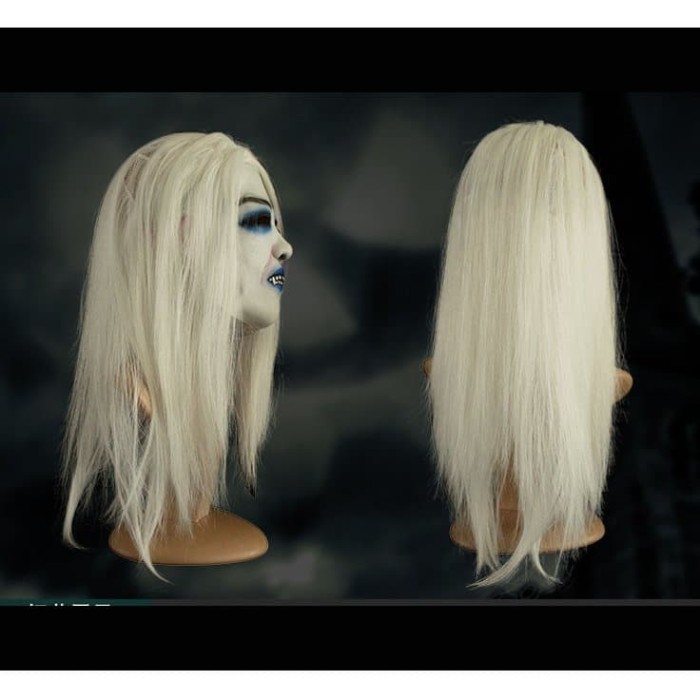 Topeng Set Wig Putih Halloween Cosplay Hantu