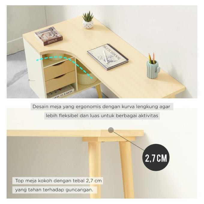IFURNHOLIC Whitney Desk | Meja Kerja Belajar Minimalis + Laci Kabinet Penyimpanan | Meja Sudut L
