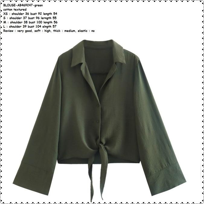 AB469247 Baju Atasan Kemeja Ikat Hijau Army Green Wanita Korea Import