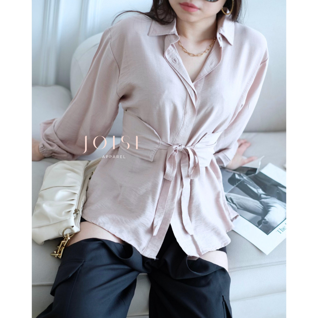 JOISE - Calia Shirt Blouse Top + Belt / Blouse Shirt Kemeja Tali Pinggang / Baju Blouse Kancing
