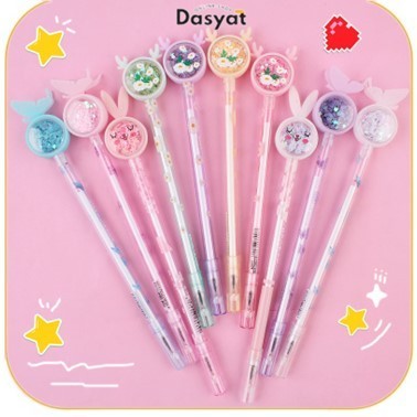 

DOS Pena Karakter Payet Gliter Bunny Lucu Black Ink Gel Pulpen Murah