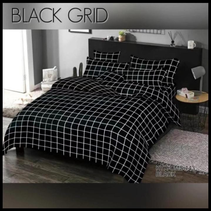 Bedcover Set Kotak Hitam Kecil || Aesthetic Korea Series