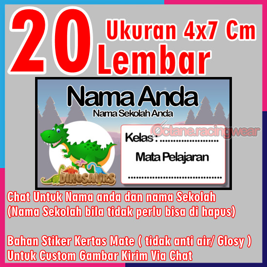 

Stiker Label Buku Mata pelajaran sekolah Sd Nama Sticker 20 Lembar mini banyak Murah Custom anak Sd cewe cowo Karakter Dino Vol 21