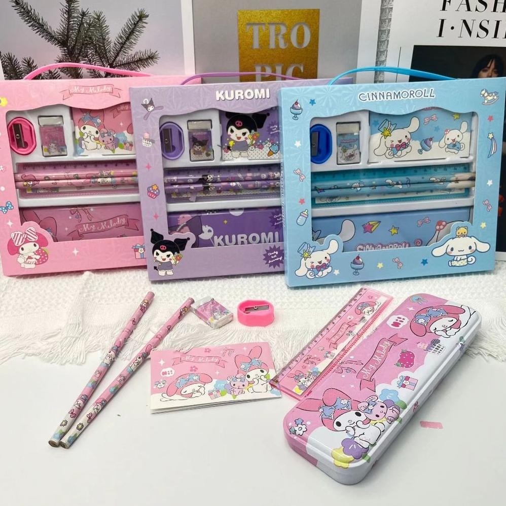 

sd-5 VOOVA Set Alat Tulis/ Kotak Pensil Anak Set 7 in 1 Stationery Untuk Hadiah Anak Sekolah Sanrio/ Alat Tulis Set Kotak Pensil Karakter Kuromi/ Set ATK Lucu dan Murah Sale