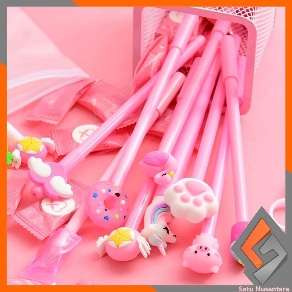 

qw-7 SN-A15 Pulpen Gel Karakter Lucu Set Isi 20PCS Pena FREE Zipper Pouch Tempat Pensil Transparan Murah Hemat