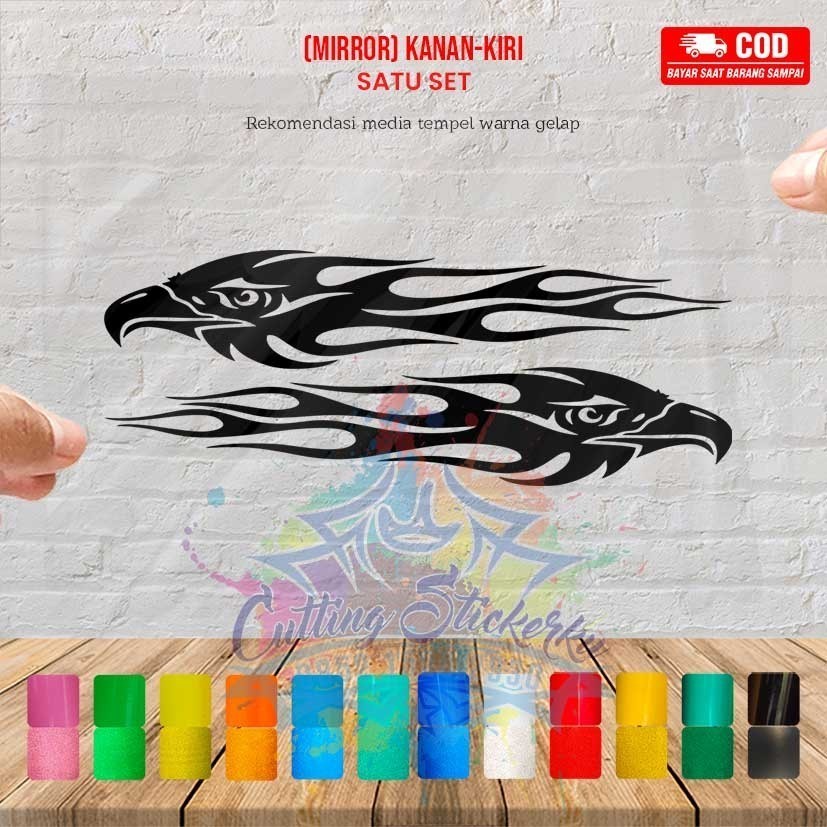 Cutting Stiker Elang Flames Variasi Motor Mobil Sticker Naga Timbul Keren Nyala Dasbor Spakbor Visor