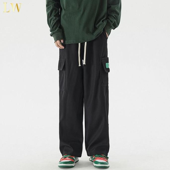 LW-Celana cargo korea casual pria baggy pants Bagian tipis kulot LN