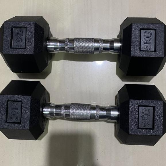 Dumbell Dumble Barbel Rox Rubber Hexagonal 5 Kg
