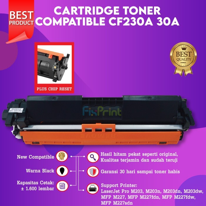 Cartridge Toner 30A CF230A Compatible Laserjet M203 M227 Black Chip