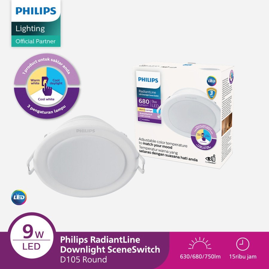 Philips Lampu Downlight 3 Warna Radiantline Scene Switch 9W D105.