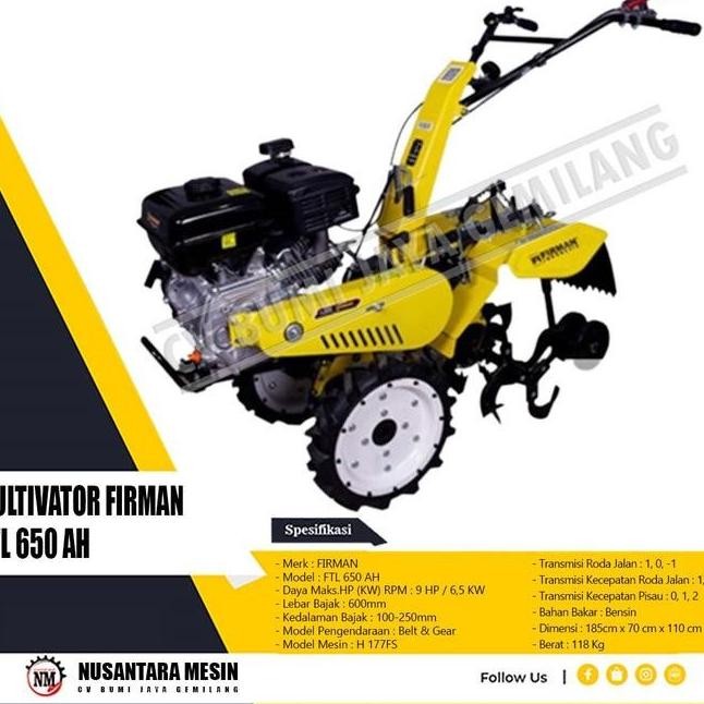 Mesin Bajak Sawah Cultivator Firman Ftl 650 Ah
