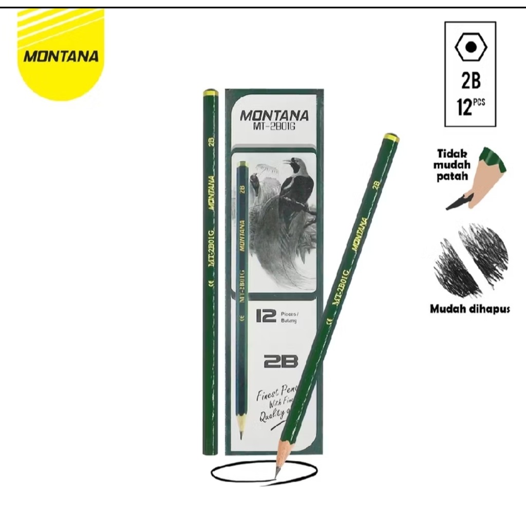 

Pensil 2B isi 12 pcs per box Montana MT-2B01G Hijau Cocok Untuk Ujian Komputer