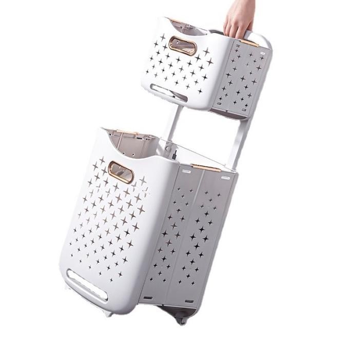 Keranjang Tempat Baju Pakaian Kotor Keranjang Laundry 2 Tingkat Beroda PS10