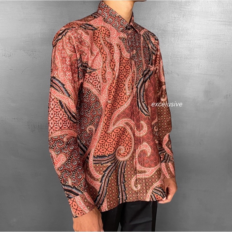 Batik Pria Lengan Panjang Premium - Batik Pria Premium Coklat Batik Pria Premium Salem