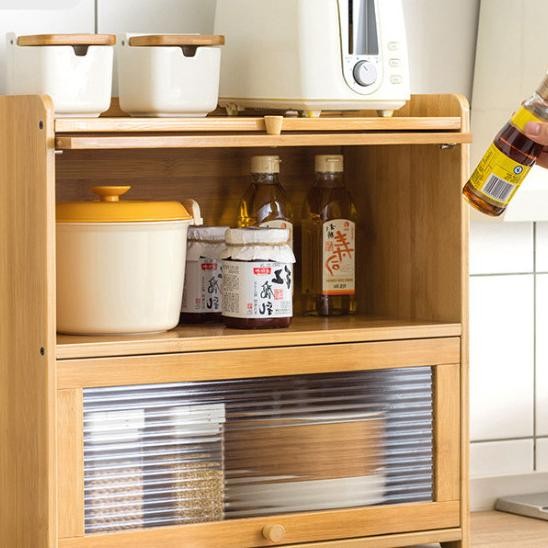 Rak Kayu Dapur Tutup Transparan Etalase Peralatan Makan Nimalis