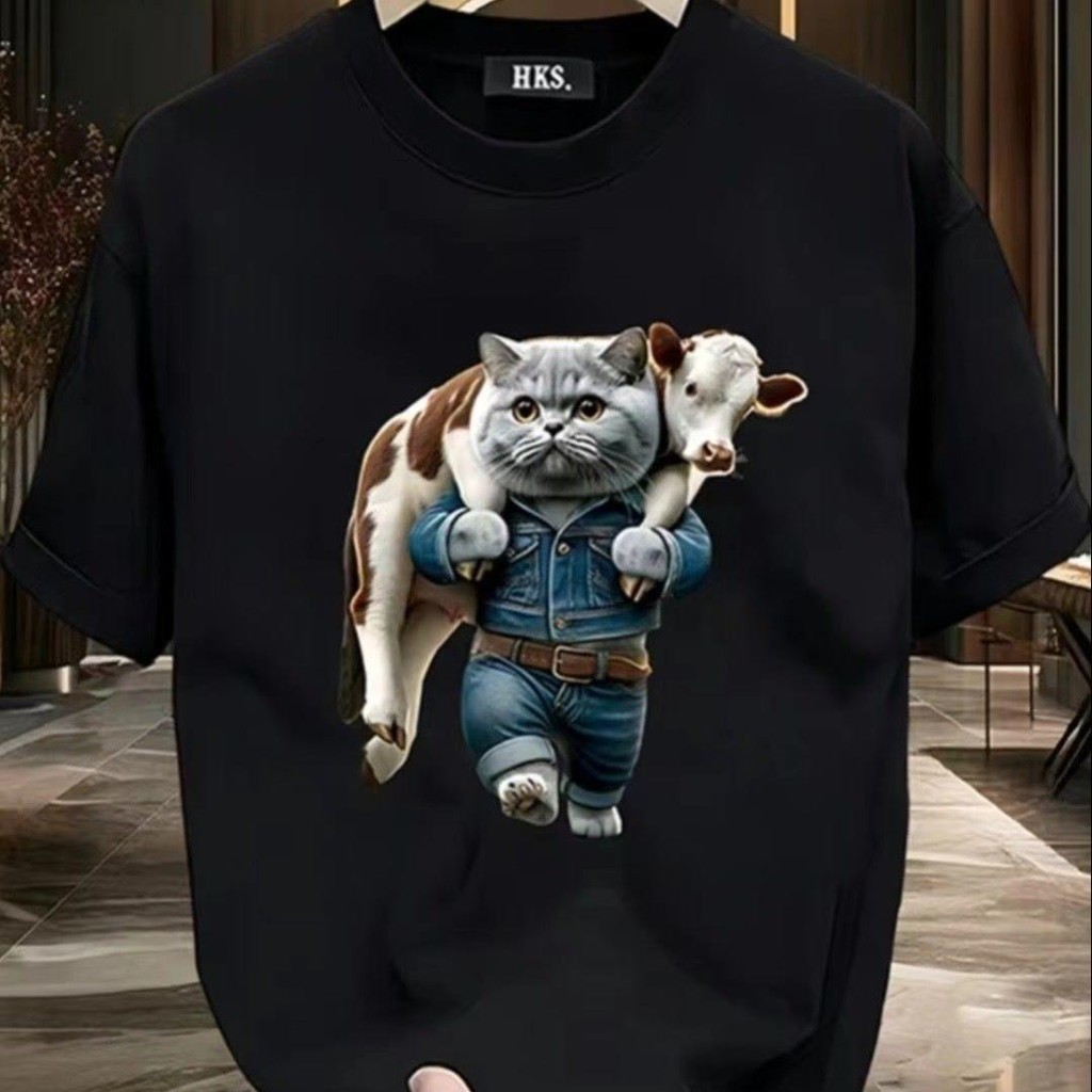 Kaus lengan pendek katun high Street bermotif Amerika Kaus Setengah Panjang Longgar Baru musim panas