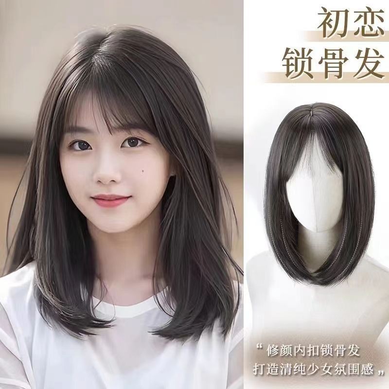 Wig Wanita Rambut Pendek, Rambut Panjang Wanita, Kepala Penuh Penutup Rambut Poni Udara Alami, Selub