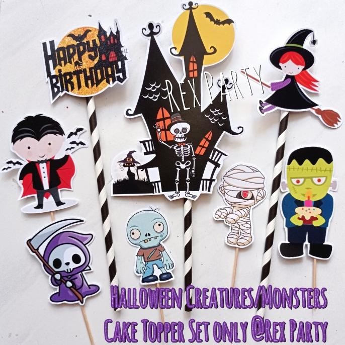 Monster Halloween Spooky Birthday Topper/Cake Topper/Monster Halloween Pengiriman Cepat