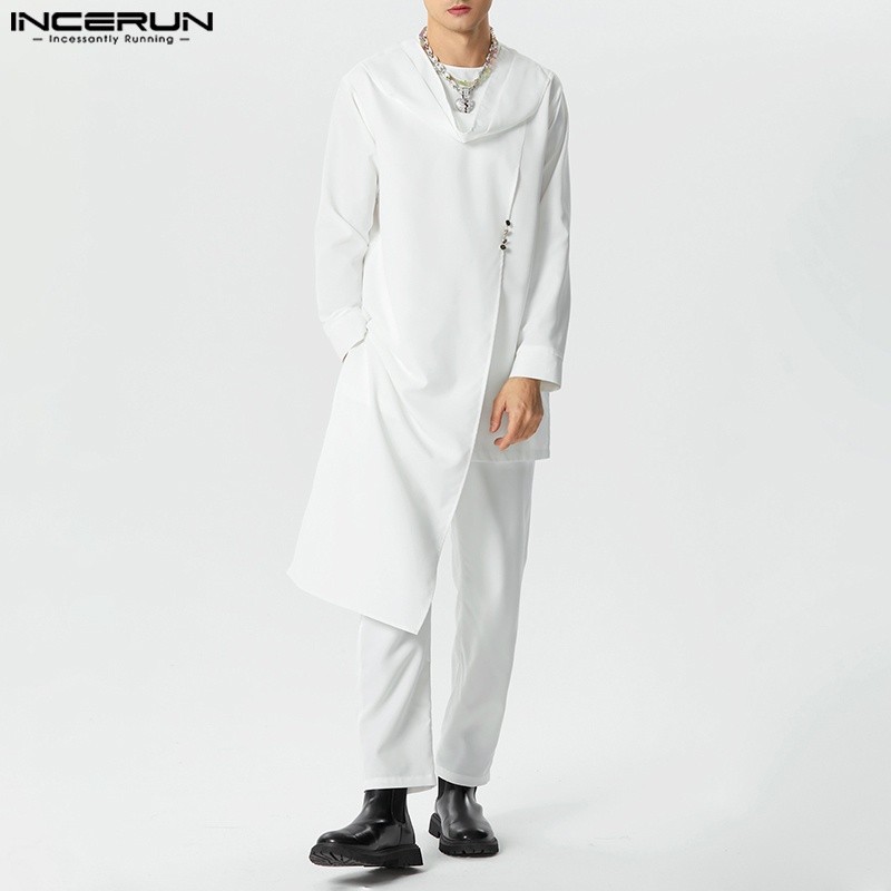 INCERUN Setelan Dua Potong Panjang Selutut Lengan Panjang Desainer Warna Polos Pria |DB5C496A|