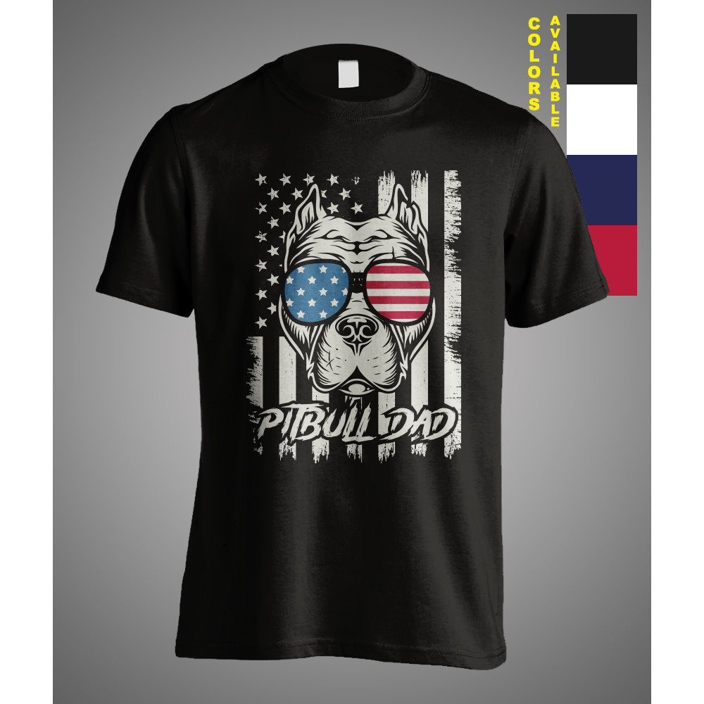 Pitbull Ayah Bendera Amerika Patriotik Juli Keempat Hari Ayah Tshirt
