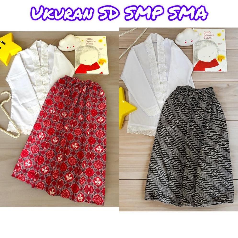 SDF Setelan Kebaya Anak Putih Merah Hijau Hitam Seragam olah TK SD SMP SMA Pakaian Baju Adat Perempu