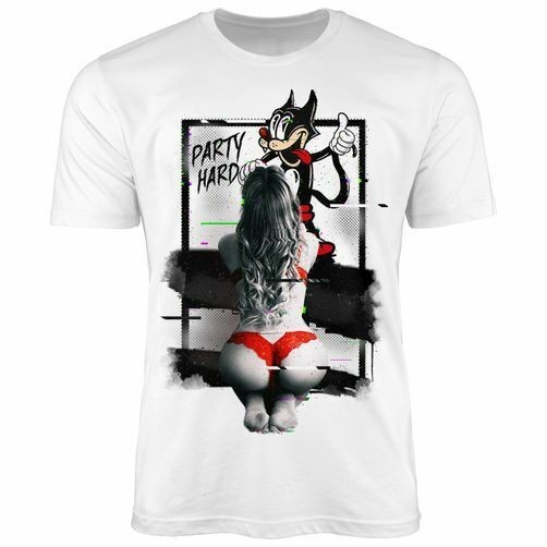Herren Kaos Pesta Keras Komik Katze Sex Spruch Lustig Humor Funshirt