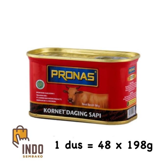 

pronas kornet daging sapi 198 gram dus isi 48 / Pronas 198g dus / PM