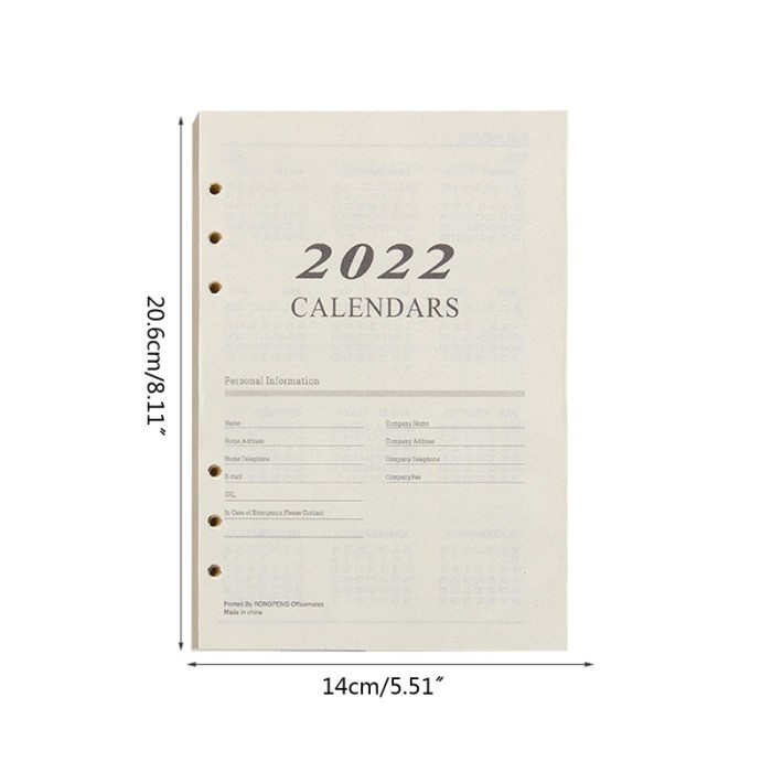 

Amberela - Ran2022 Sisipan Planner A5 Inggris 6Lubang Binder Kertas Isi Ulang