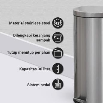 Tempat Sampah 30 Ltr Stainless Slow Close - Sier
