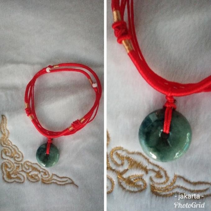 kalung tali satin batu giok asli koin cina GWM