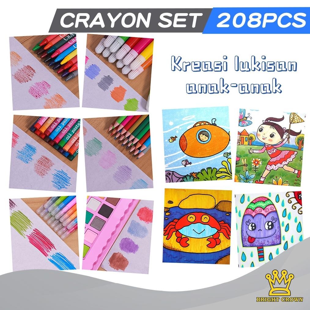

re-65 BrightCrown Pensil Warna Crayon Set Isi 208pcs & 150pcs / Crayon set Warna Cocok Menggambar Mewarnai Original