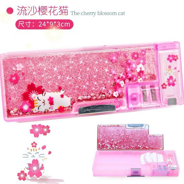 

rd-67 Kotak Pensil Magnet Glitter Air / Tempat Pensil karakter 2 sisi Berkualitas