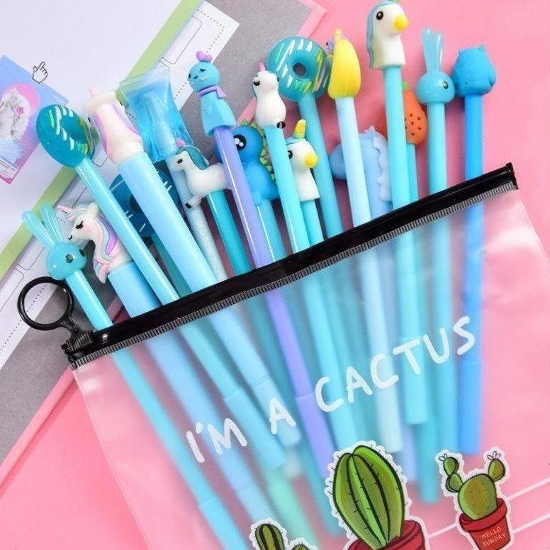 

df-7 GGS HL0078 Pena Karakter Set Pouch Isi 20 Pcs Tempat Pensil Transparan Zipper Bag Y1072 Berkualitas