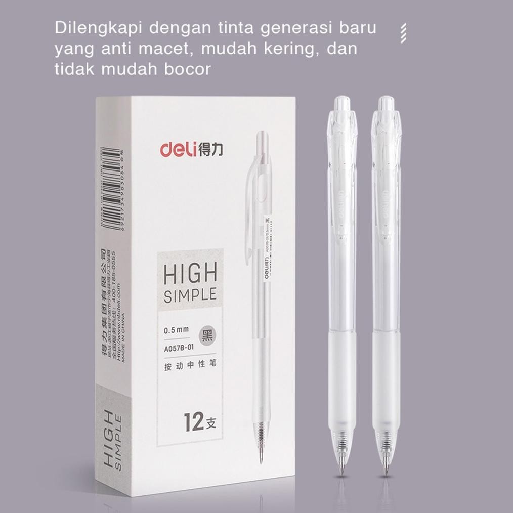 

Of14 Deli Retractable Gel Pen / Pulpen Cetek 0.5 mm Isi 12 pcs A057B-01-12PCS Premium