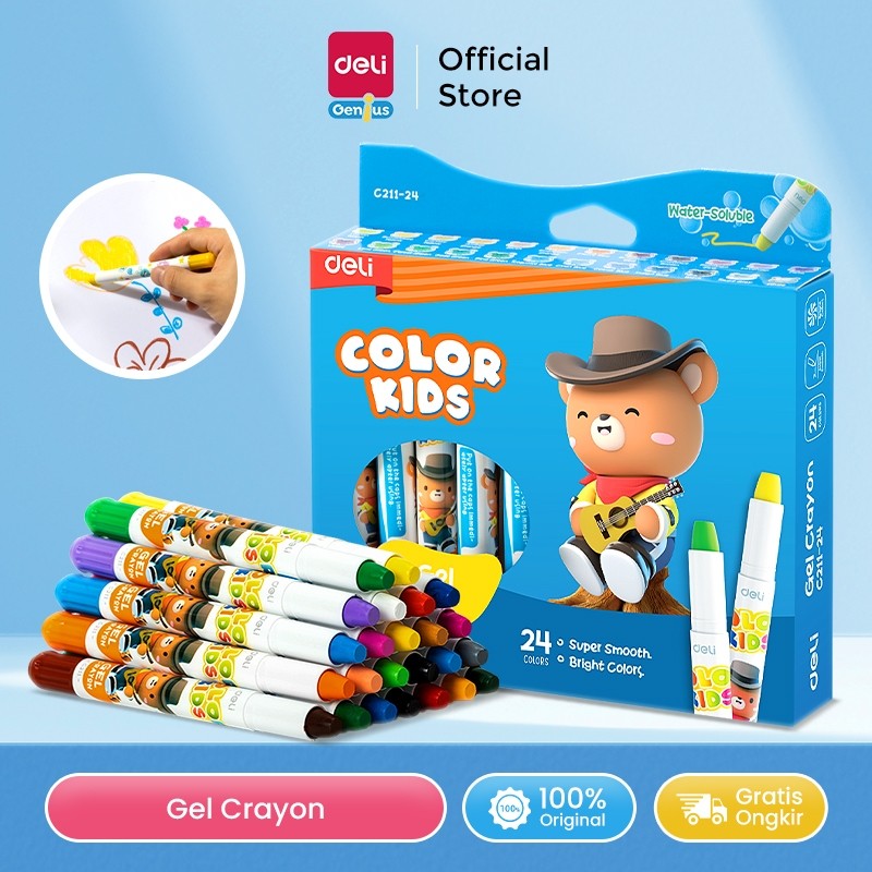 

Deli Silky Crayon / Krayon Gel 12/24 Warna Mudah Dicuci Tidak Mengotori Tangan EC211