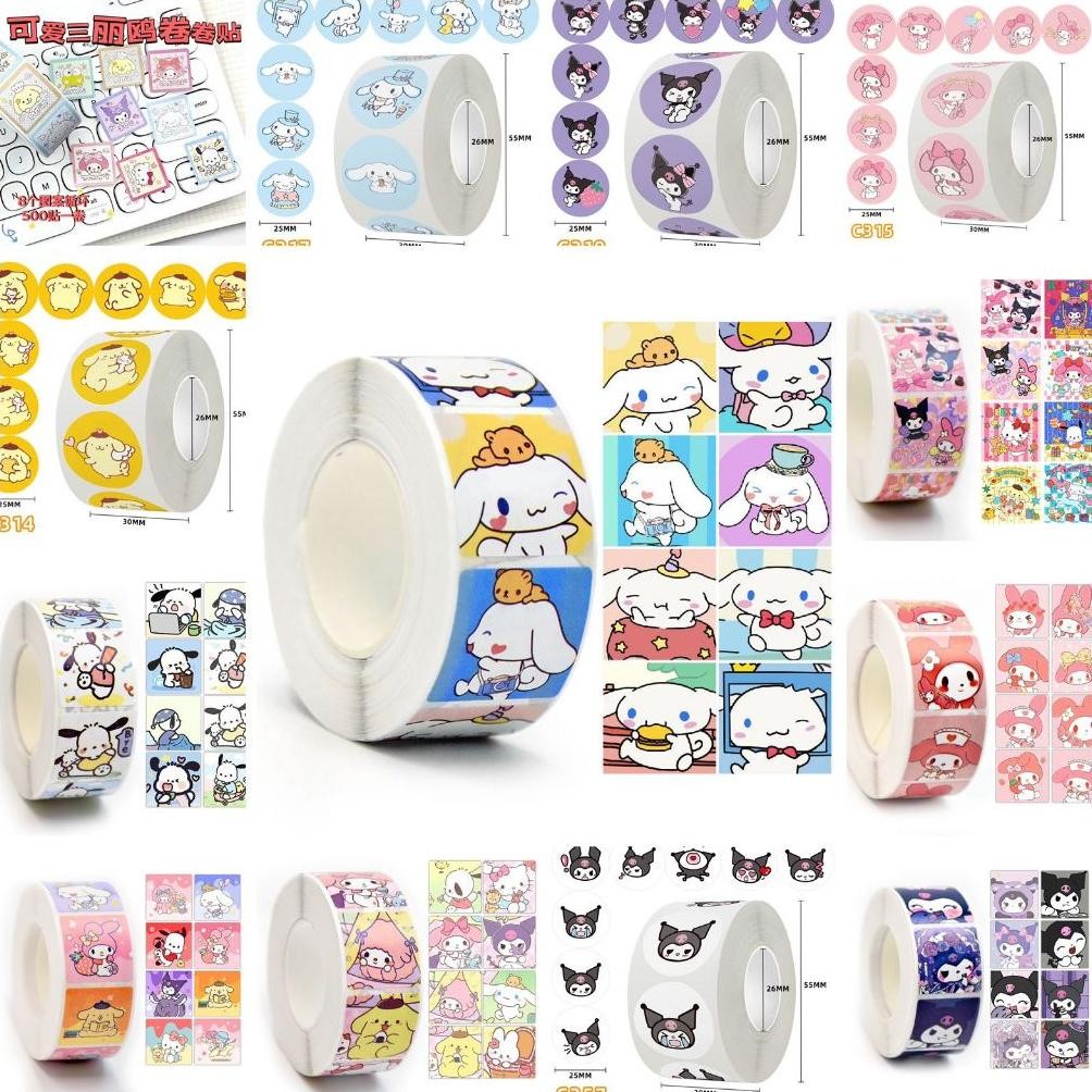 

500PCS STIKER AESTHETIC ROLL SANRIO CINNAMOROLL KUROMI MELODY POCHACO POM POM PURIN LABEL ONE PIECE STIKER TERMURAH baru