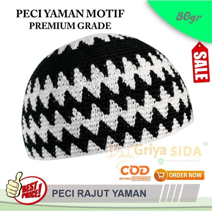 Peci rajut yaman tebal motif peci hadramaut super oleh2 haji asli peci rajut tebal PROMO