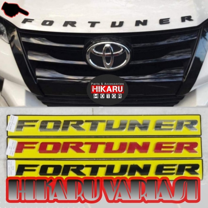 Emblem Kap Mesin FORTUNER Huruf Timbul Tulisan Tebal Engine Hood Mobil